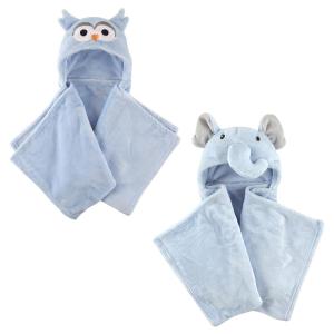 imagePlush Hooded Blanket 2PackBlue OwlBlue Elephant
