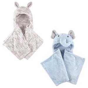 imagePlush Hooded Blanket 2PackZebraBlue Elephant