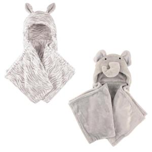 imagePlush Hooded Blanket 2PackZebraElephant