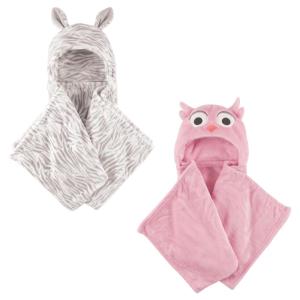 imagePlush Hooded Blanket 2PackZebraPink Owl