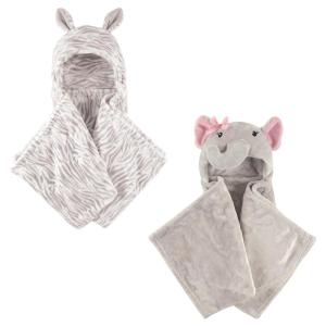 imagePlush Hooded Blanket 2PackZebraPretty Elephant