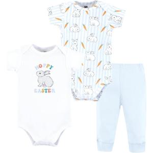 imageHudson Baby Unisex Cotton Bodysuit and Pant SetBlue
