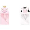 imageHudson Baby Girl Animal Face Hooded Towel 2Pack Bear Girl SwanPig Cow