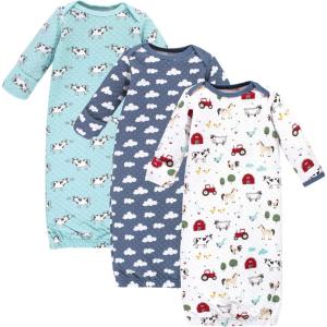 imageHudson Baby Baby Girls Quilted Cotton Gowns 3pkBoy Farm Animals