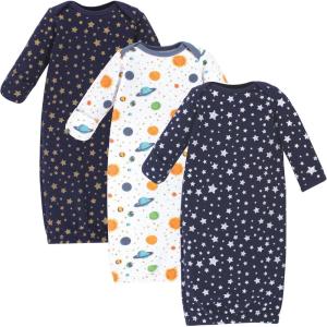 imageHudson Baby Baby Girls Quilted Cotton Gowns 3pkMetallic Stars
