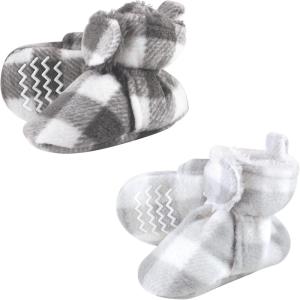 imageHudson Baby BabyGirls Animal Fleece Booties 2Pack SocksCharcoal Gray White Plaid