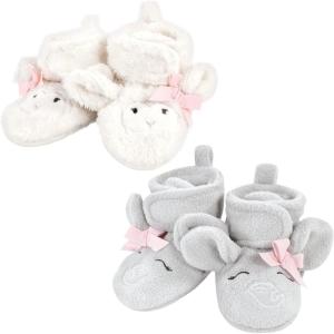 imageHudson Baby BabyGirls Animal Fleece Booties 2Pack SocksGray Elephant Lamb