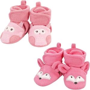 imageHudson Baby BabyGirls Animal Fleece Booties 2Pack SocksPink Owl Fox