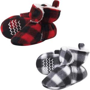 imageHudson Baby BabyGirls Animal Fleece Booties 2Pack SocksRed Black White Plaid