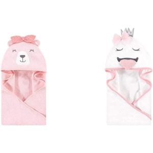 imageHudson Baby Girl Animal Face Hooded Towel 2Pack Bear Girl SwanBear Girl Swan