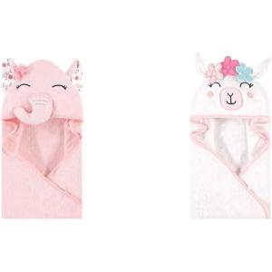 imageHudson Baby Girl Animal Face Hooded Towel 2Pack Bear Girl SwanFloral Pretty Elephant Flower Llama