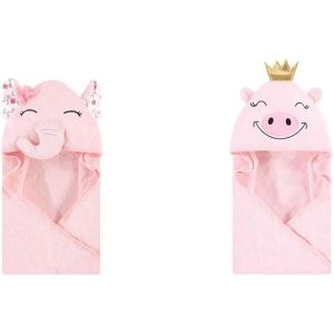 imageHudson Baby Girl Animal Face Hooded Towel 2Pack Bear Girl SwanFloral Pretty Elephant Pig