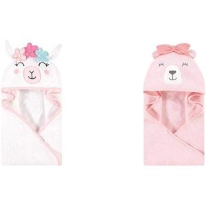 imageHudson Baby Girl Animal Face Hooded Towel 2Pack Bear Girl SwanFlower Llama Bear Girl