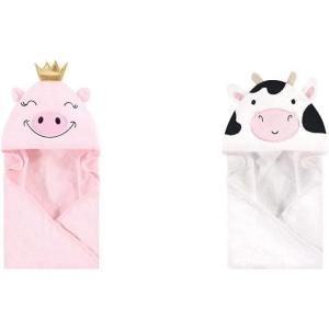 imageHudson Baby Girl Animal Face Hooded Towel 2Pack Bear Girl SwanPig Cow