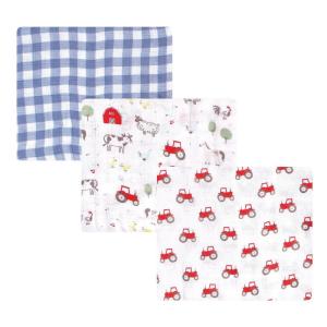 imageHudson Baby Unisex Baby Cotton Muslin Swaddle Blankets Blue Whales 3PackBoy Farm Animals