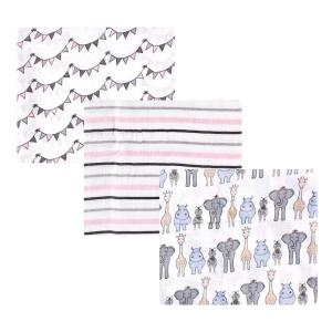 imageHudson Baby Unisex Baby Cotton Muslin Swaddle Blankets Blue Whales 3PackPink Gray Safari