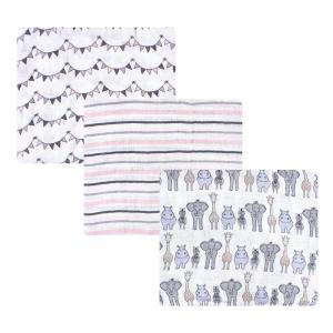 imageHudson Baby Unisex Baby Cotton Muslin Swaddle Blankets Blue Whales 3PackPink Safari