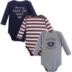 imageHudson Baby babyboys Cotton Longsleeve Bodysuits 3packBlue Football