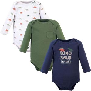 imageHudson Baby babyboys Cotton Longsleeve Bodysuits 3packDinosaur Explorer