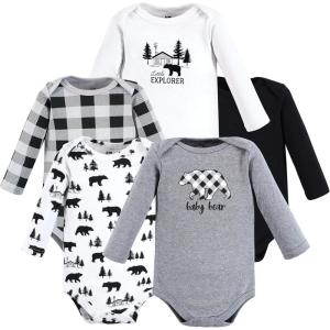 imageHudson Baby babyboys Cotton Longsleeve Bodysuits 5packBaby Bear Gray Black