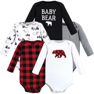 imageHudson Baby babyboys Cotton Longsleeve Bodysuits 5packBuffalo Plaid Bear