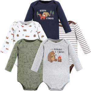 imageHudson Baby babyboys Cotton Longsleeve Bodysuits 5packCamping Animals