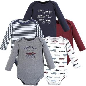 imageHudson Baby babyboys Cotton Longsleeve Bodysuits 5packCars