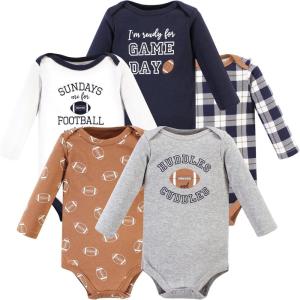 imageHudson Baby babyboys Cotton Longsleeve Bodysuits 5packFootball Huddles