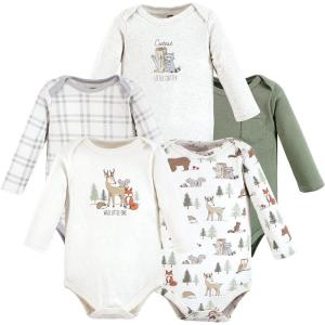 imageHudson Baby babyboys Cotton Longsleeve Bodysuits 5packForest Animals