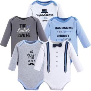 imageHudson Baby babyboys Cotton Longsleeve Bodysuits 5packHandsome Fella