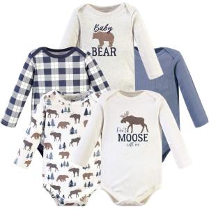 imageHudson Baby babyboys Cotton Longsleeve Bodysuits 5packMoose Bear