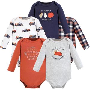 imageHudson Baby babyboys Cotton Longsleeve Bodysuits 5packPumpkin Pie