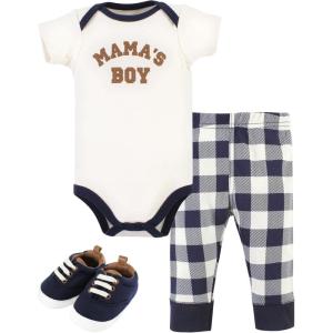 imageHudson Baby babygirls Cotton Bodysuit Pant and Shoe SetBrown Navy Mamas Boy