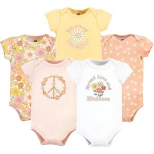 imageHudson Baby babygirls Cotton Bodysuits 5packPeace Love Flowers