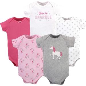 imageHudson Baby babygirls Cotton Bodysuits 5packPink Unicorn