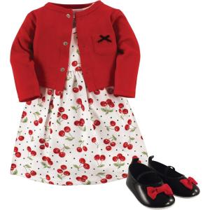 imageHudson Baby babygirls Cotton Dress Cardigan and Shoe Multipack SetCherries