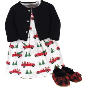 imageHudson Baby babygirls Cotton Dress Cardigan and Shoe Multipack SetChristmas Tree