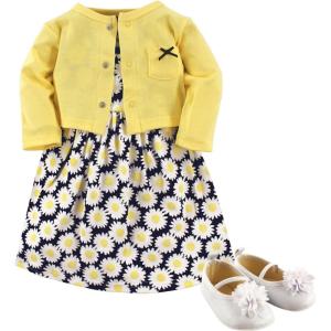 imageHudson Baby babygirls Cotton Dress Cardigan and Shoe Multipack SetDaisy