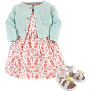 imageHudson Baby babygirls Cotton Dress Cardigan and Shoe Multipack SetSea