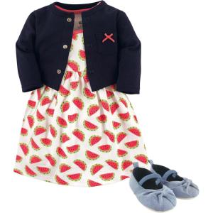 imageHudson Baby babygirls Cotton Dress Cardigan and Shoe Multipack SetWatermelon