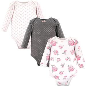 imageHudson Baby babygirls Cotton Longsleeve Bodysuits 3packBasic Pink Gray Floral