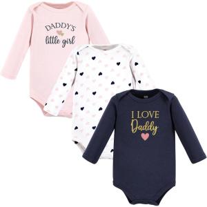 imageHudson Baby babygirls Cotton Longsleeve Bodysuits 3packGirl Daddy Pink Navy