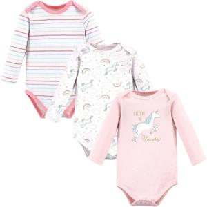 imageHudson Baby babygirls Cotton Longsleeve Bodysuits 3packGlitter Unicorn
