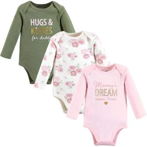 imageHudson Baby babygirls Cotton Longsleeve Bodysuits 3packMom Dad Floral