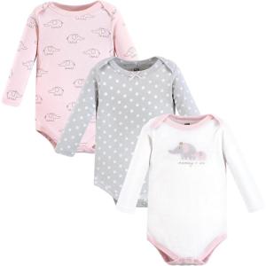 imageHudson Baby babygirls Cotton Longsleeve Bodysuits 3packPink Gray Elephant