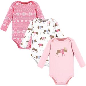 imageHudson Baby babygirls Cotton Longsleeve Bodysuits 3packPink Moose Bear