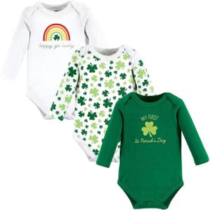 imageHudson Baby babygirls Cotton Longsleeve Bodysuits 3packSt Patricks Rainbow