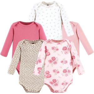 imageHudson Baby babygirls Cotton Longsleeve Bodysuits 5packBlush Rose Leopard