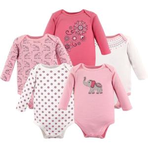 imageHudson Baby babygirls Cotton Longsleeve Bodysuits 5packBoho Elephant