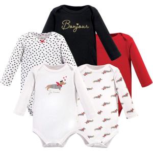 imageHudson Baby babygirls Cotton Longsleeve Bodysuits 5packBonjour